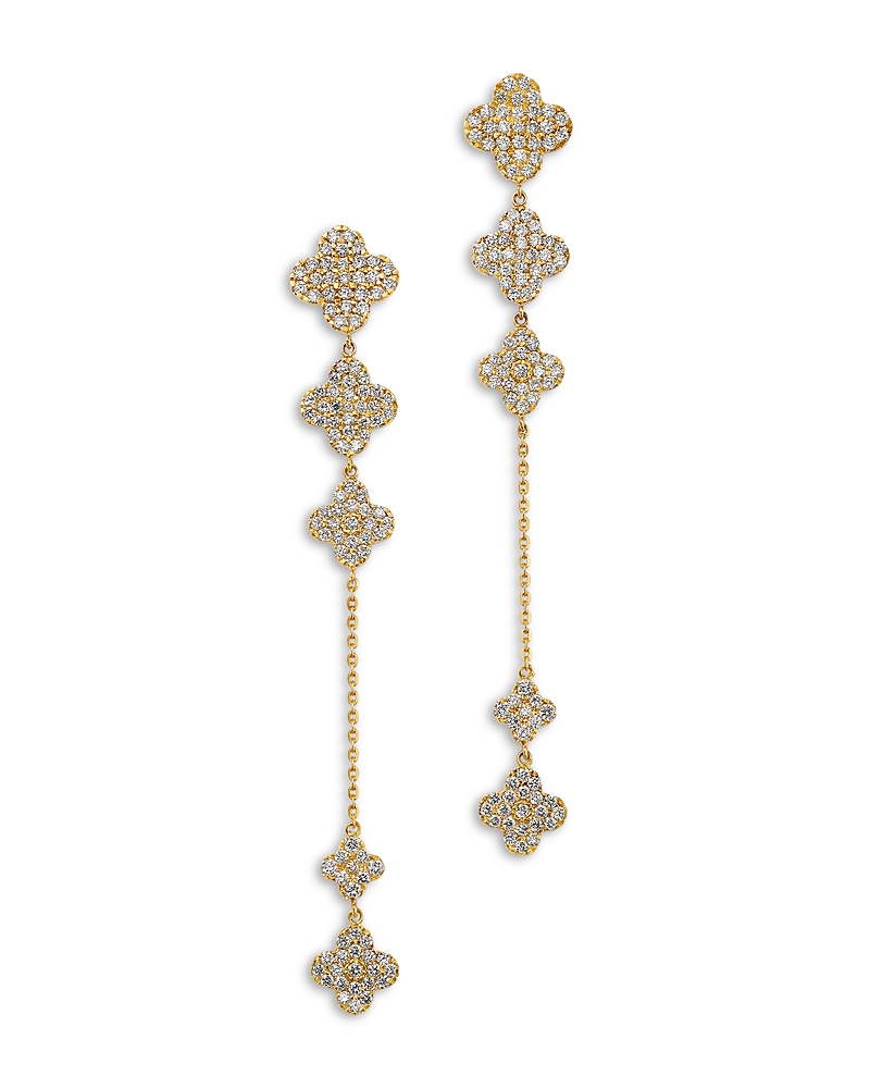 Bloomingdale's Fine Collection Pave Diamond Clover Linear Earrings in 14K Yellow Gold, 1.25 tcw