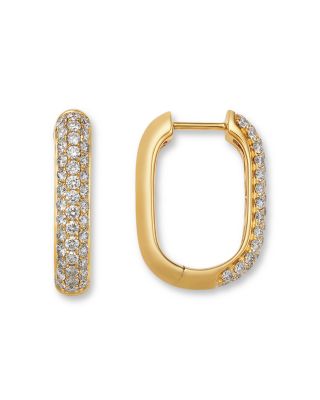 Pave Diamond Hoop Earrings in 14K Yellow Gold, 1.4 tcw