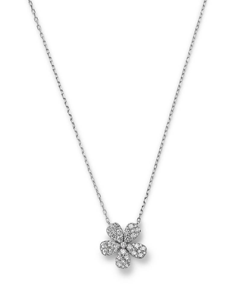 Bloomingdale's fine Collection Diamond Pave Flower Pendant Necklace in 14K White Gold, 0.75 tcw