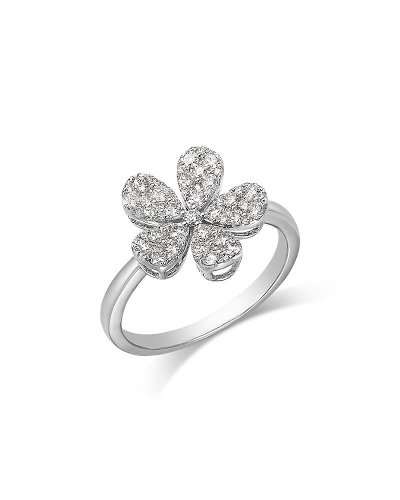 Bloomingdale's Fine Collection Pave Diamond Flower Ring in 14K White Gold, 0.65 tcw