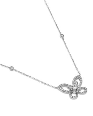 Diamond Butterfly Pendant Necklace in 14K White Gold, 0.30 tcw