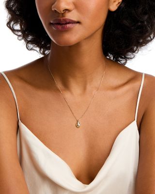 Diamond Solitaire Polished Pear Pendant Necklace in 14K Yellow Gold, 0.07 tcw