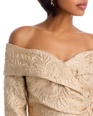 Off-the-Shoulder Metallic Jacquard Gown