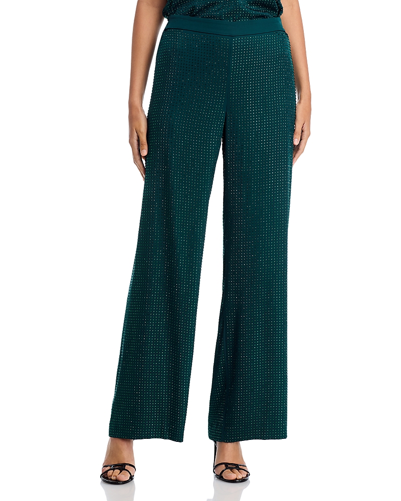 Ungaro Wide-leg Rhinestone Pants In Green