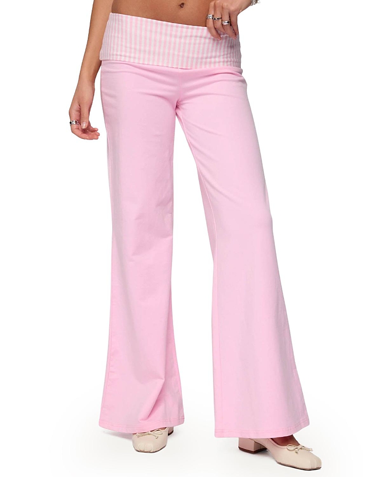 Edikted Meshey Striped Fold Over Pants In Pink