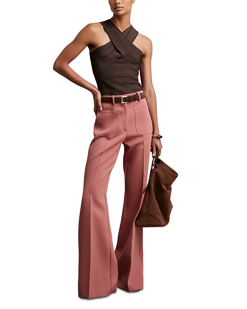 Reiss Womens Abbey Flared-leg High-rise Stretch-woven Trousers Tan In Pink