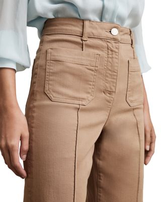 Petite Sakura Patch Pocket Flare Jeans in Taupe Neutral