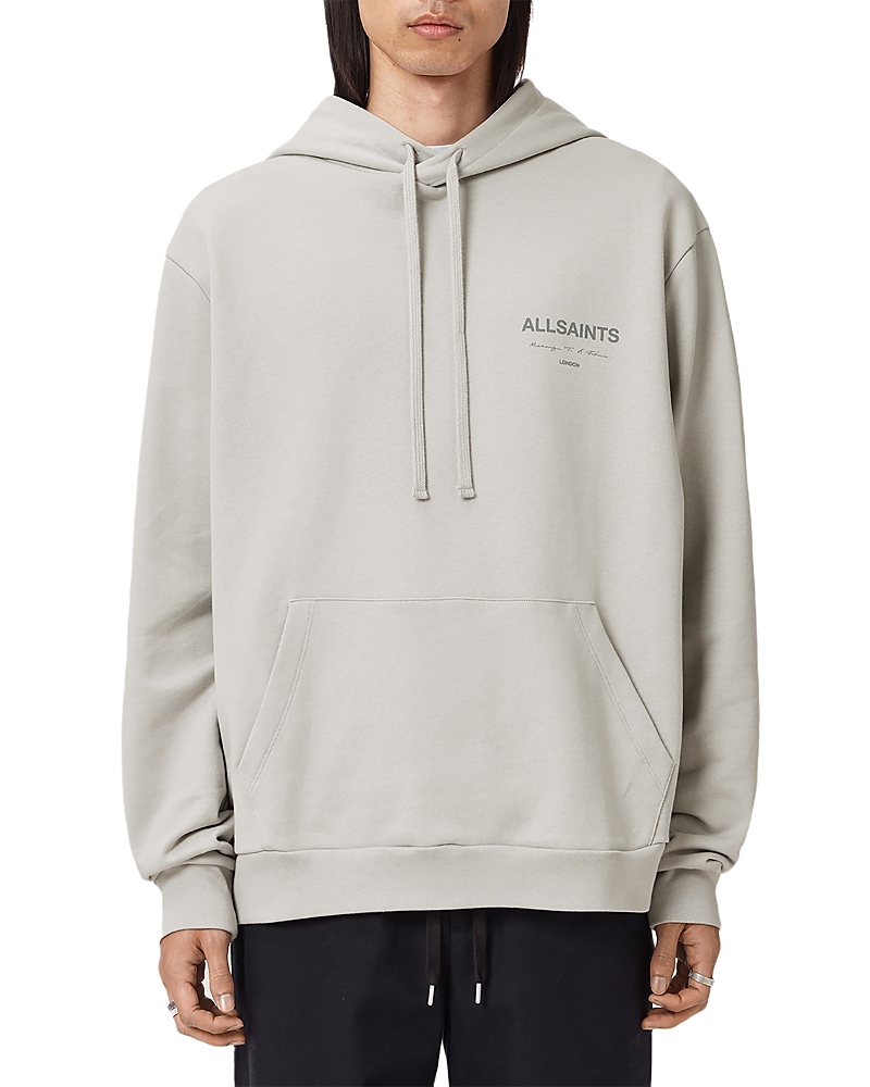 Allsaints Mens Carbon Grey Future Relaxed-fit Logo-print Cotton Hoody In Gray