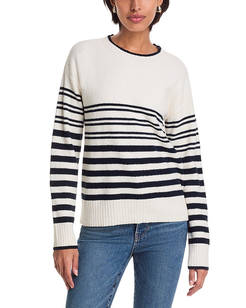 Veronica Beard Rielly Stripe Crewneck Sweater In White