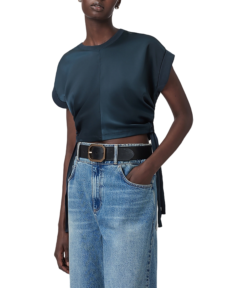 Allsaints Mira Cropped Satin Drawcord T-shirt In Blue