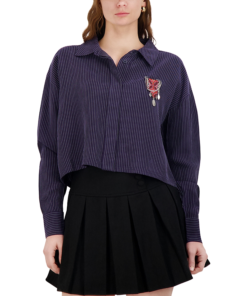 Point Cropped Button Up Shirt In Multi
