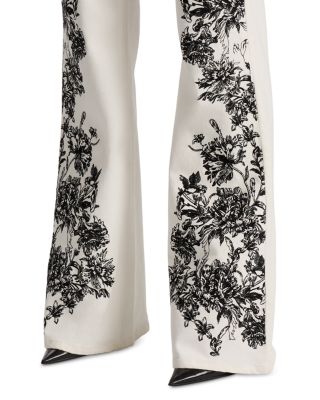 High Rise Embroidered Wide Leg Jeans in Off White Black