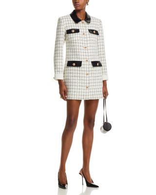 Windowpane Check Boucl&eacute; Mini Dress