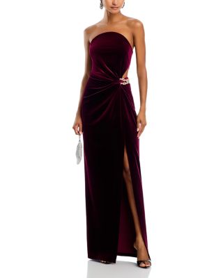 Burgundy Velvet Bandeau Maxi Dress