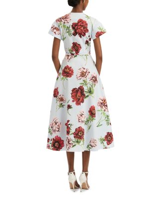 Peony Print Belted Button Front Dress