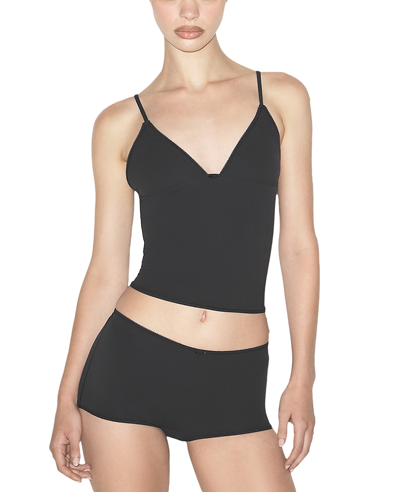 Skims Fe Picot Cami & Boyshorts Set In Black
