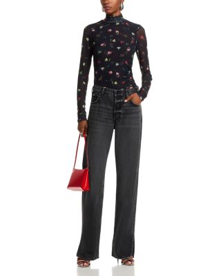 Tumbling Carnations Shirred Mesh Turtleneck