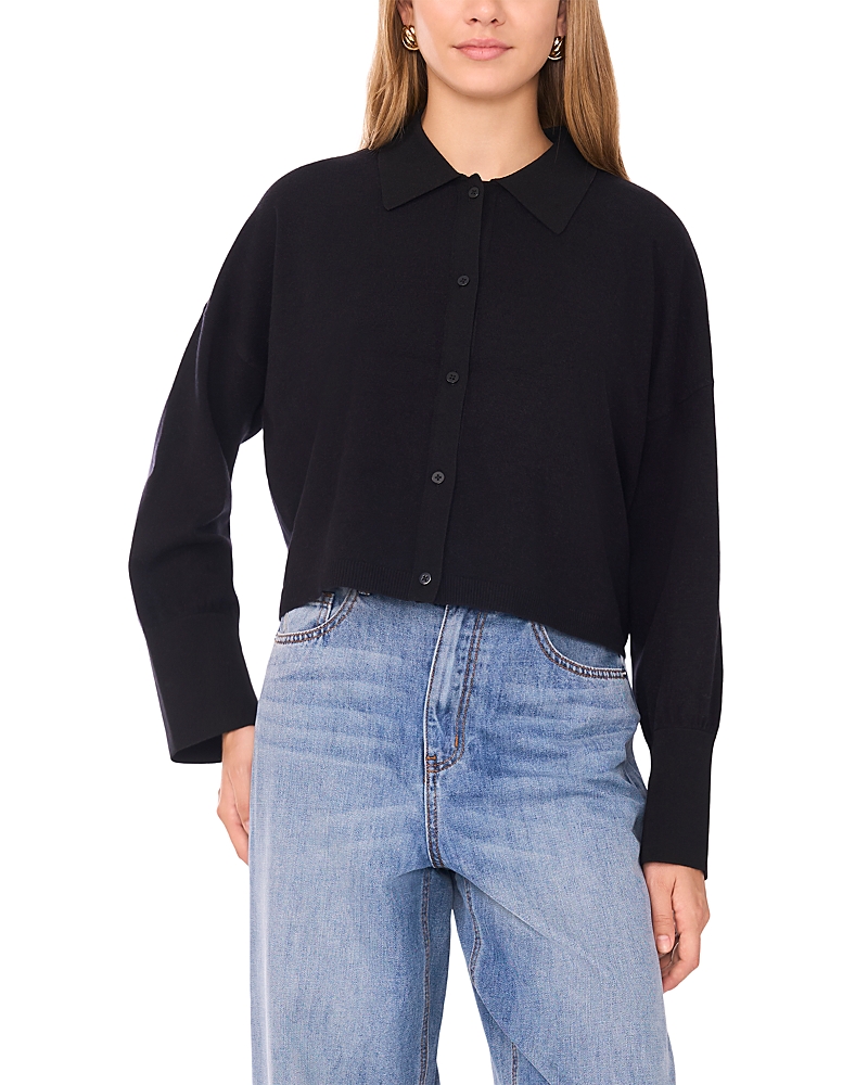 1.state Collared Button Down Cropped Sweater In Black