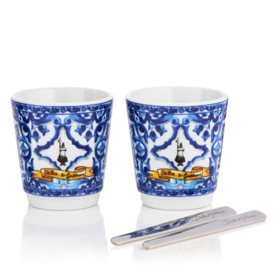 D&G Porcelain Espresso Cups and Stirrers, Set of 2