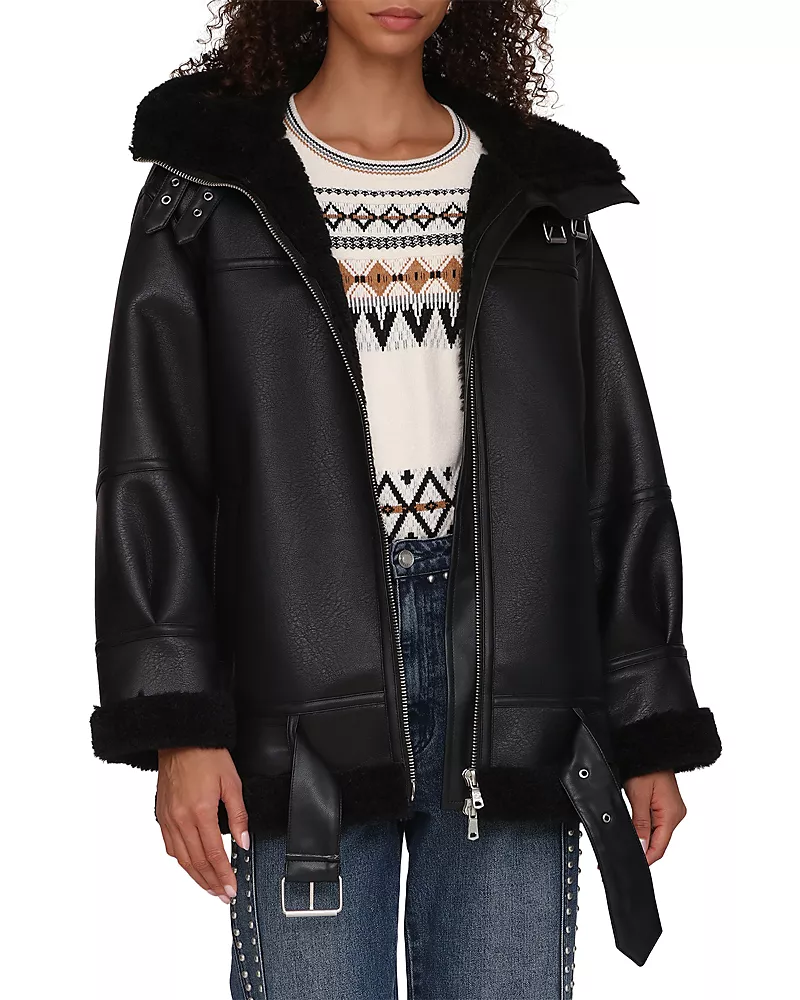 Avec Les Filles Faux Shearling Hooded Coat