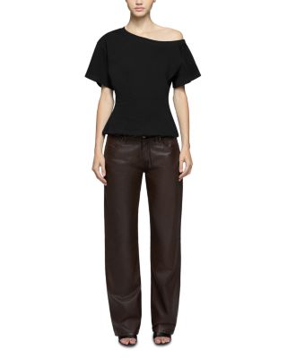 Low Rise Baggy Jeans in Chocolate Leather