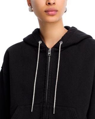 Rhinestone Drawstring Zip Up Hoodie & Mid Rise Sweatpants