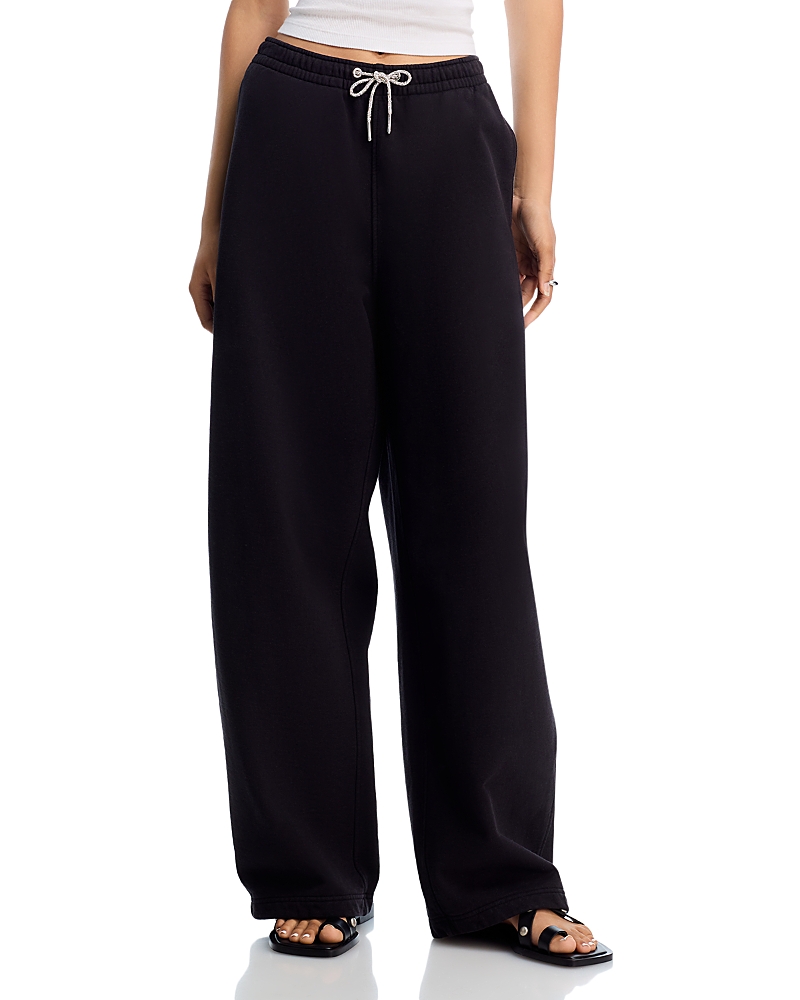 Alexander Wang T Alexanderwang. T Mid Rise Rhinestone Drawcord Sweatpants In Black