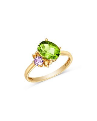 Pink Amethyst, Citrine & Peridot Ring in 14K Yellow Gold