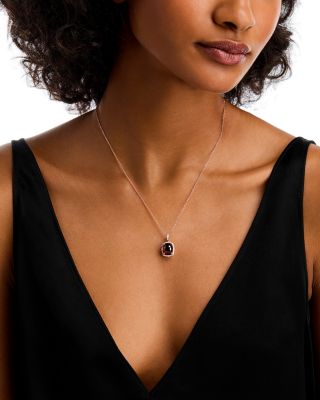 Garnet & Diamond Halo Pendant Necklace in 14K Rose Gold, 16-18"