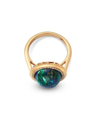 Azurite & Diamond Halo Ring in 14K Yellow Gold