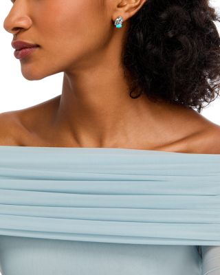 Sky Blue Topaz, Turquoise & Diamond Stud Earrings in 14K Yellow Gold