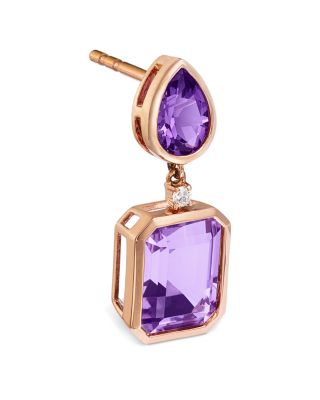 Amethyst, Pink Amethyst & Diamond Drop Earrings in 14K Rose Gold