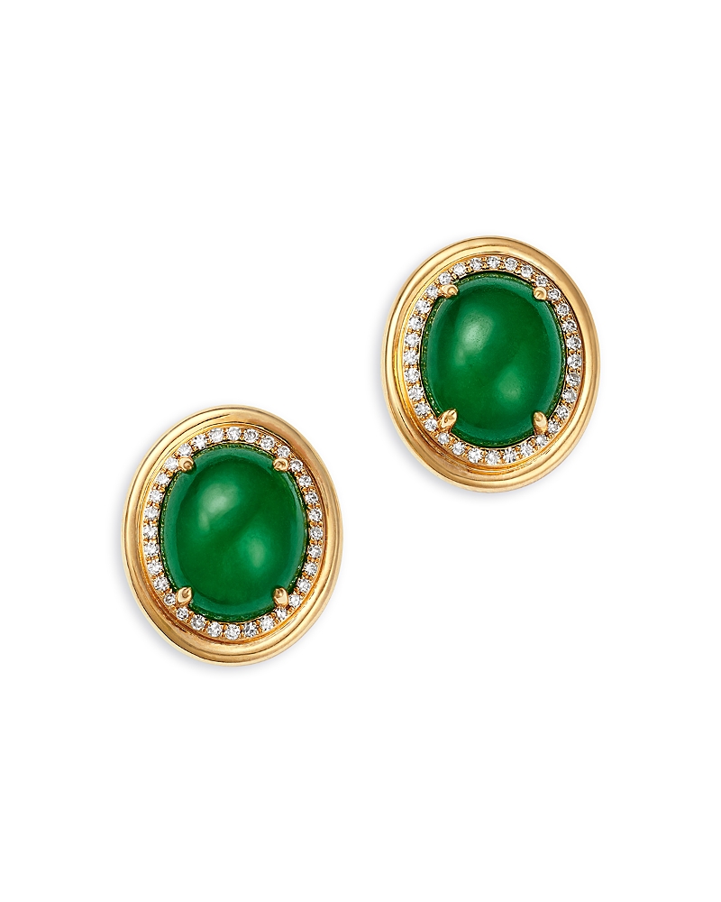 Bloomingdale's Fine Collection Dyed Jade & Diamond Halo Stud Earrings in 14K Yellow Gold