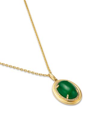 Dyed Jade & Diamond Halo Necklace in 14K Yellow Gold, 16-18"