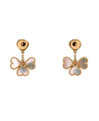 Sweet Alhambra Effeuillage Heart Earrings 18K Gold with Mother of Pearl and Diamonds