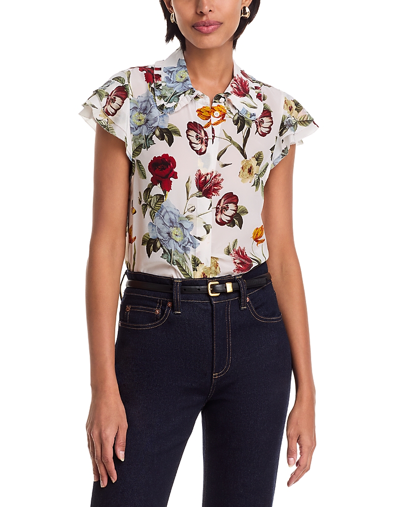 Alice And Olivia Martel Flutter Sleeve Blouse Provence Floral Sm In White