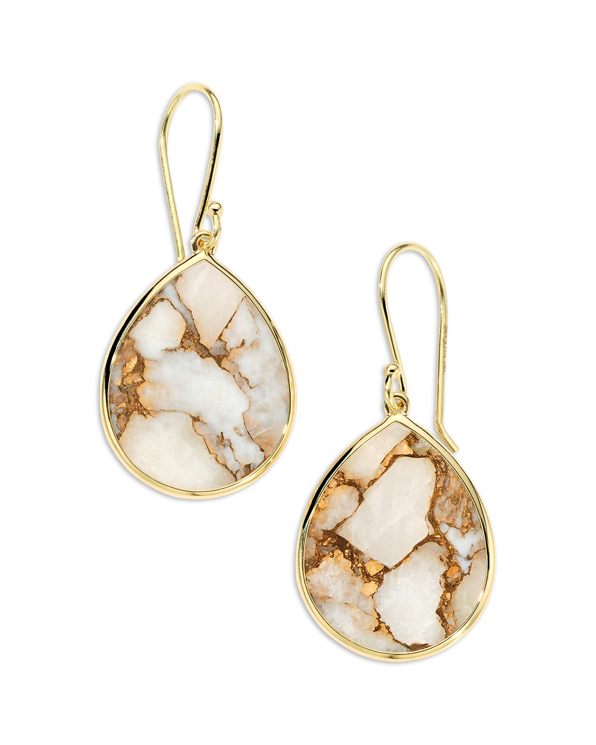 18K Yellow Gold Rock Candy® Bronze White Calcite Slice Drop Earrings