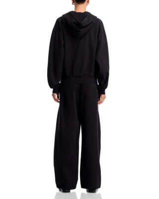 Rhinestone Drawstring Zip Up Hoodie & Mid Rise Sweatpants