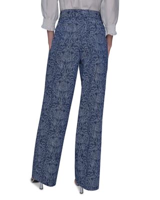 Jacquard Motif High Rise Jeans in Medium Blue