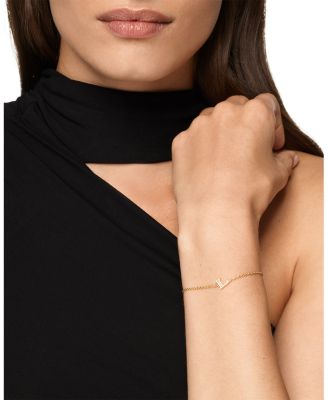 Petite Pav&eacute; Initial Chain Bracelet in 18K Yellow Gold with Diamond