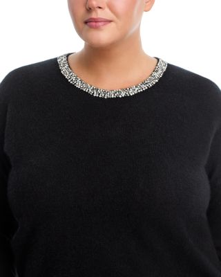 100% Cashmere Crystal Trim Crewneck Sweater - Exclusive