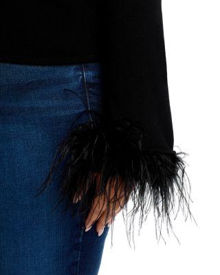 100% Cashmere Feather Trim Crewneck Sweater - Exclusive