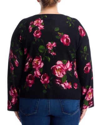 100% Cashmere Peony Printed Crewneck Sweater - Exclusive
