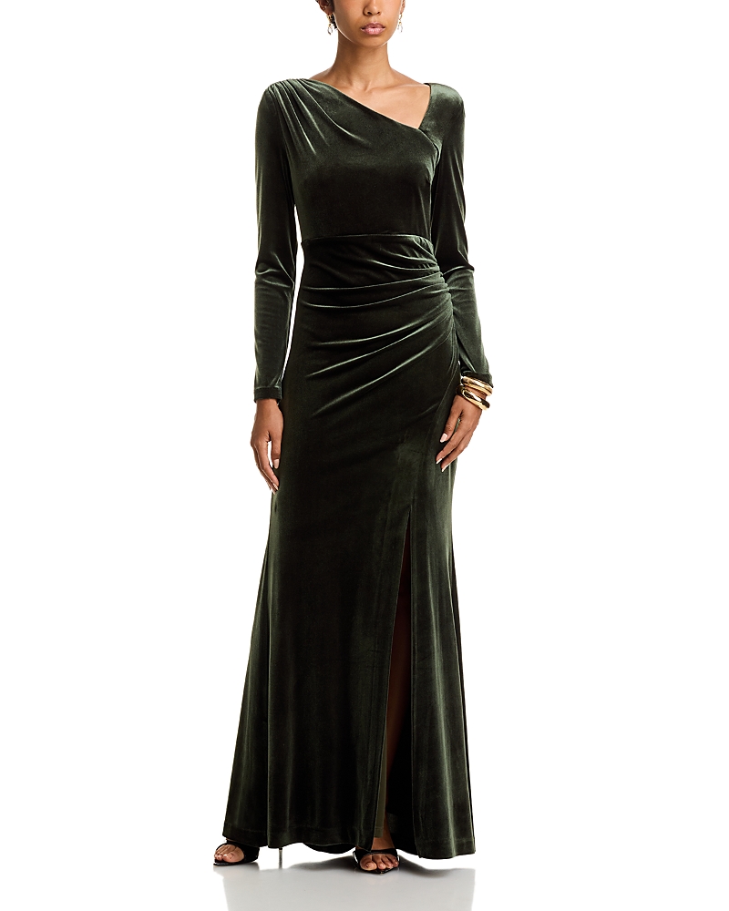 Eliza J Womens Ruched Velvet Evening Dress In Green