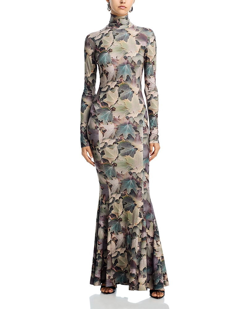 Norma Kamali Turtleneck Fishtail Gown In Green