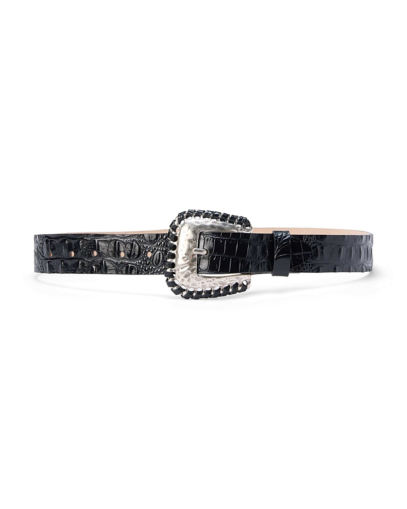 L'agence Brisa Laced Croc Embossed Belt In Black