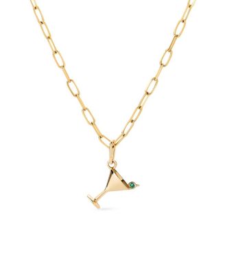  Solid Gold Martini Charm Necklace
