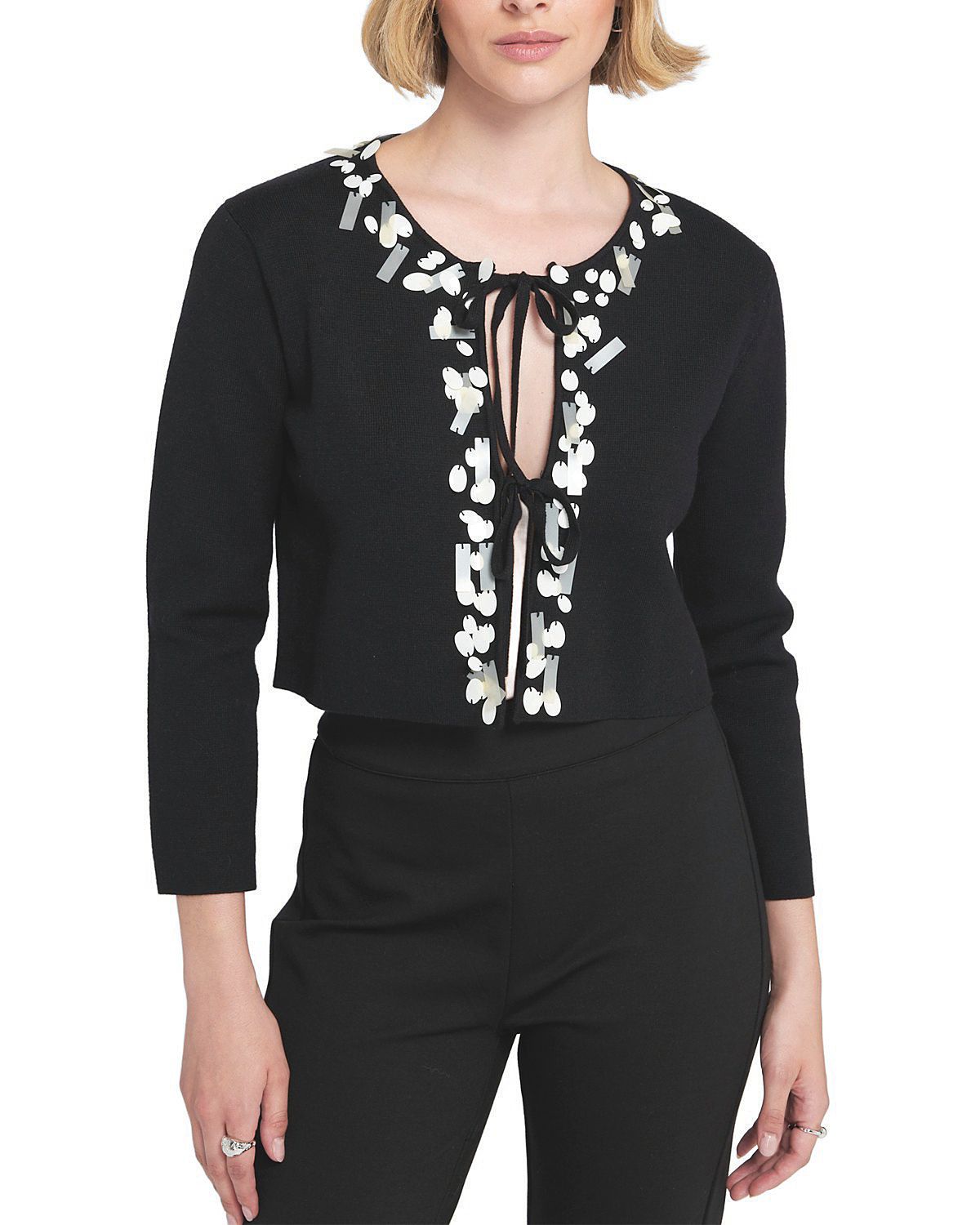 Elle Collection Sequin Tie Front Cardigan