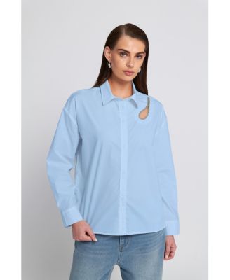 Rhinestone Trim Cutout Shirt