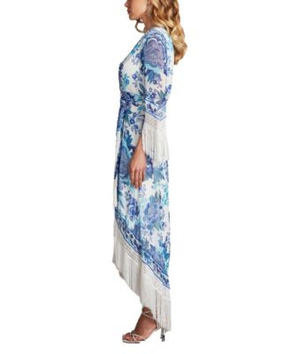 Mair Floral Print Tassel Fringe Wrap Dress
